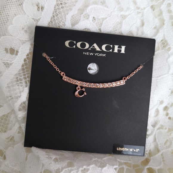 NEW COACH SIGNATURE PAVE BAR NECKLACE 91431 $88 ROSEGOLD - Picture 1 of 3